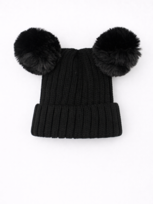 caciula neagra tricotata pentru copii baieti fete fetite baieteii cu doi ciucuri