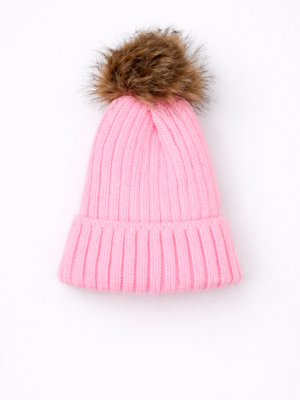 caciula pentru copii fete fetite roz cu ciucure tricotata leia