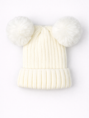 caciula alba tricotata pentru copii baieti fete fetite baieteii cu doi ciucuri