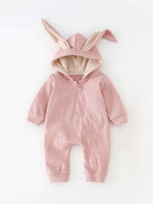 Salopeta de bumbac cu urechi BABY Bunny Pink