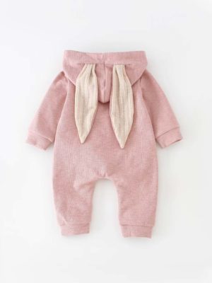 Salopeta de bumbac cu urechi BABY Bunny Pink