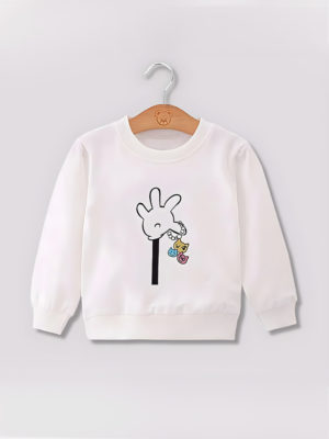 Bluza de bumbac cu imprimeu Cartoon Hand alba