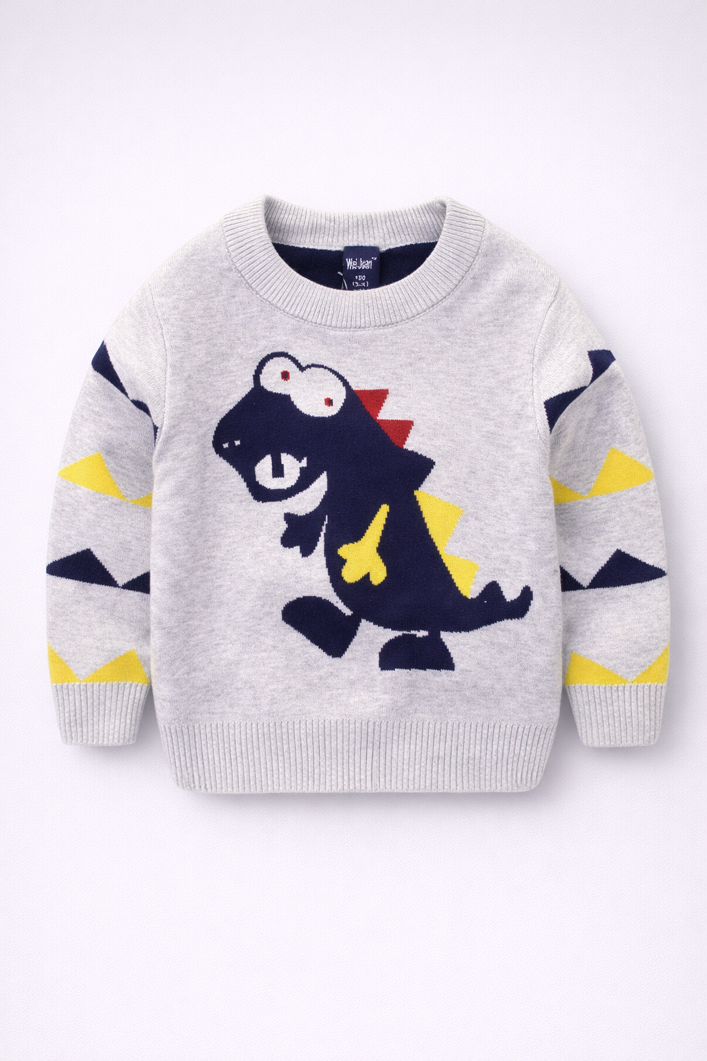 ChatGPT Image Feb 6, 2026, 03_42_06 PM pulover tricotat cu model dino pentru baietei baieti copii pulover albastru cu dinozaur dino