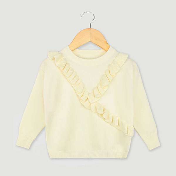 pulover tricotat pentru fetite cu volane gloria cream
