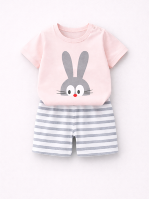 set compleu de vara cu iepurasi pentru copii fetite baietei coco