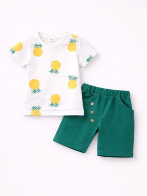 set de vara cu imprimeu ananas pentru copii baietei baieti cu galben si verde piny