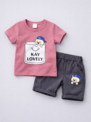 compleu set de vara cu tricou si pantaloni scurti pentru copii baietei baieti kay