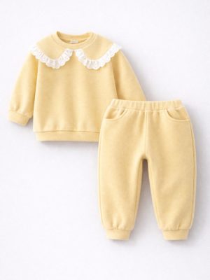 set de trening compleu galben cu dantela pentru copii fetite jessie