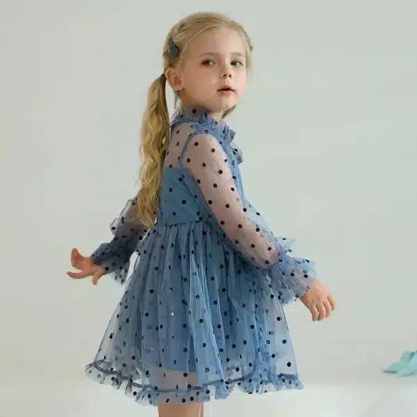rochie pentru fetite voal buline albastra Giselle