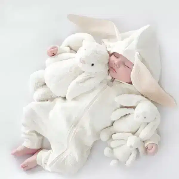 salopeta pentru bebelusi alba bumbac baby bunny