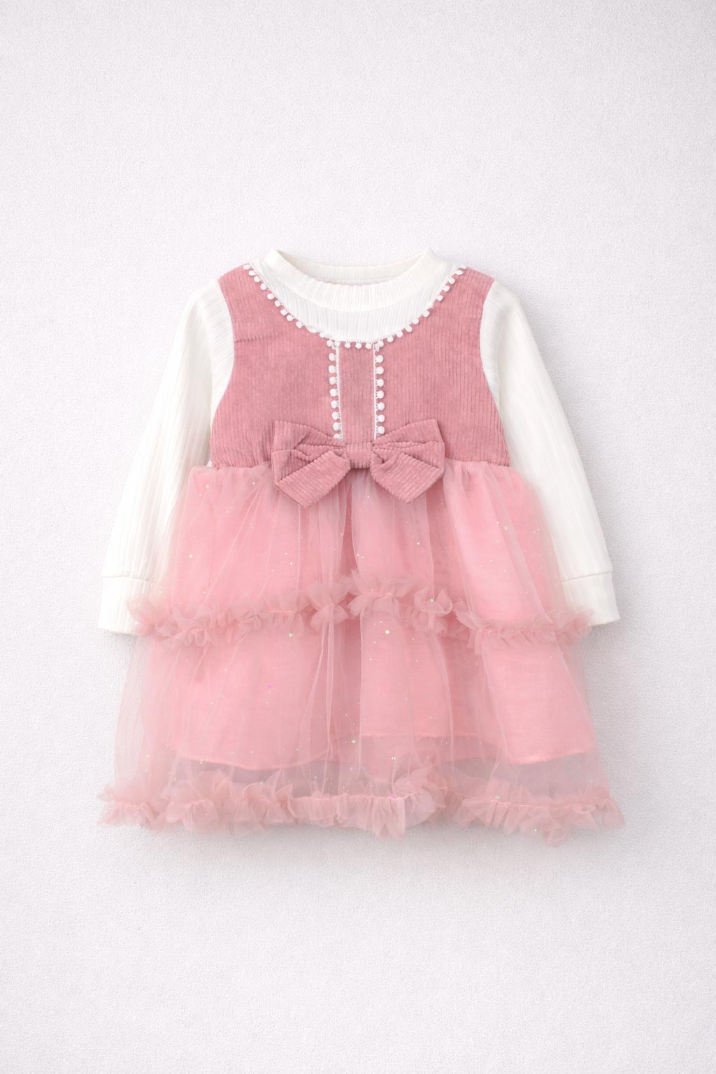 rochie-pentru-fetite-roz-tul-rosemary rochie roz cu tul stralucitor pentru fetite rosemary