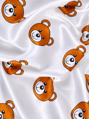 pijamale albe pentru copii baietei din satin cu ursuleti silky