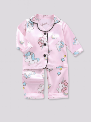 pijamale roz pentru fetite cu unicorni pentru copii silky
