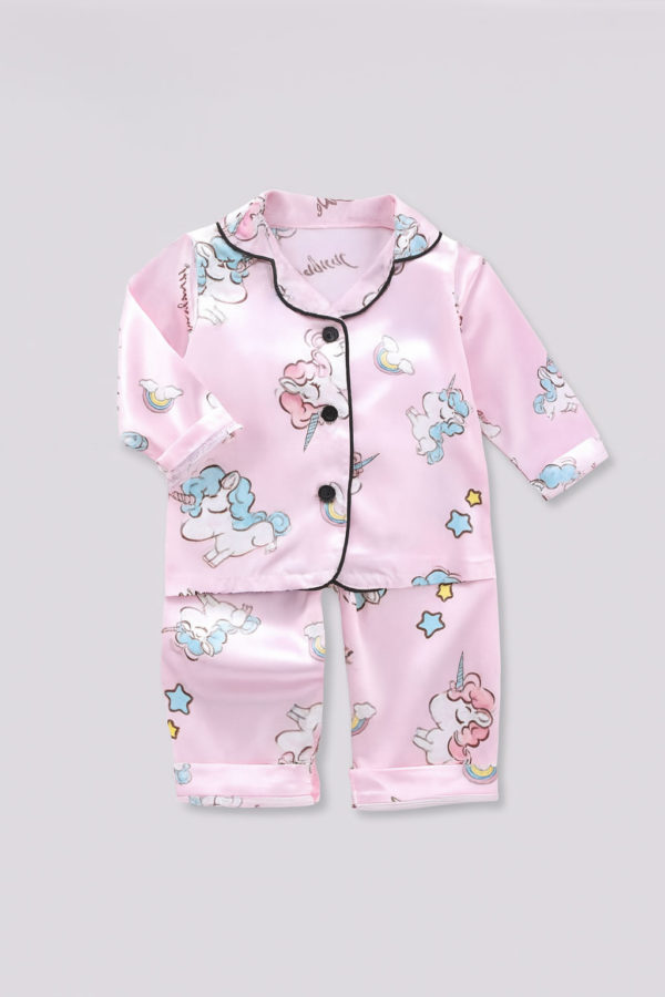 pijamale roz pentru fetite cu unicorni pentru copii silky