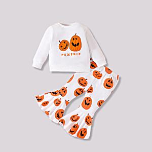 set pentru fetite cu bluza si pantaloni de halloween pumpkin