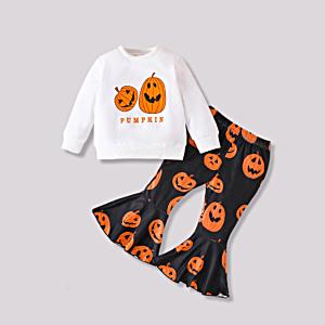 set pentru fetite cu bluza si pantaloni de halloween pumpkin