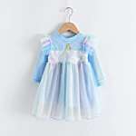 rochie stralucitoare cu paiete unicorn pentru fetite albastra joy
