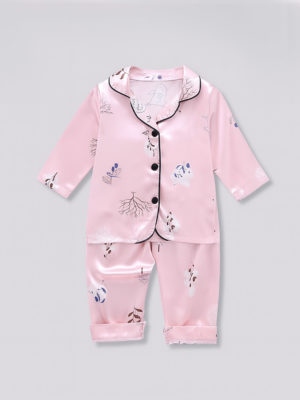 pijamale fine din satin pentru fetite roz lungi silky bloom
