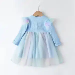 rochie stralucitoare cu paiete unicorn pentru fetite albastra joy