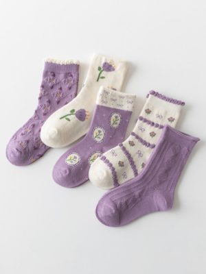 set de 5 perechi de sosete tricotate mov pentru fetite fete sosete purple