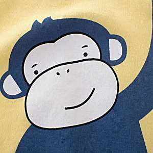 tricou de bumbac pentru copii baietei cu maimuta galben albastru alb jungle monkey