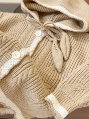 CARDIGAN TRICOTAT GROS PENTRU COPII BAIETEI FETITE HANORAC CU GLUGA BEJ PENTRU FETE BAIETI GINI