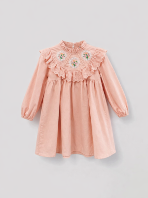 rochie roz lunga brodata stil retro pentru fetite copii alfreda