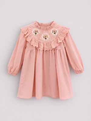 rochie roz lunga brodata stil retro pentru fetite copii alfreda