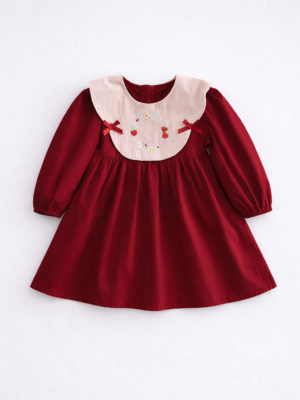 rochie lunga rosu inchis cu maneca lunga pentru fetite alette