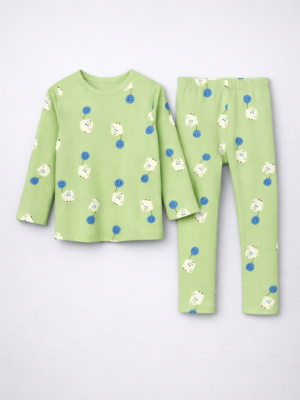 set de pijama pentru copii fetite baietei cu doua piese cu imprimeu verde greencandy