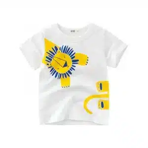 tricou de bumbac pentru copii baietei cu leu galben albastru alb jungle lion
