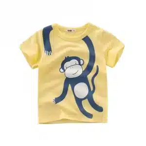 tricou de bumbac pentru copii baietei cu maimuta galben albastru alb jungle monkey