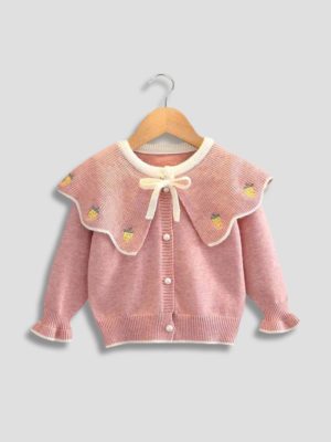 cardigan tricotat roz cu guler amplu pentru fetite copii berry