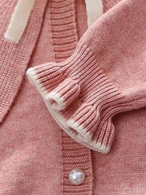 cardigan tricotat roz cu guler amplu pentru fetite copii berry