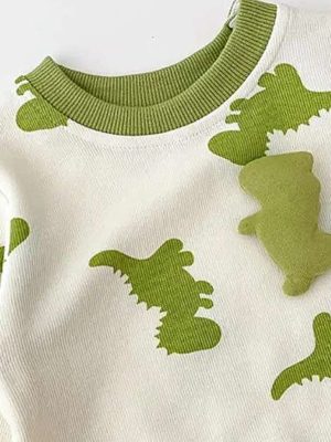 set cu doua piese pentru bebelusi si copii baietei verde dino dinozaur yoshi