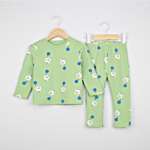 set de pijama pentru copii fetite baietei cu doua piese cu imprimeu verde greencandy