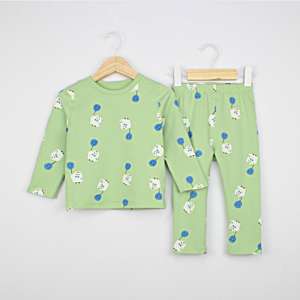 set de pijama pentru copii fetite baietei cu doua piese cu imprimeu verde greencandy
