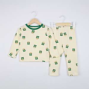 pijamale pentru copii cu ursuleti verzi din bumbac set cu bluza si pantaloni greenbear