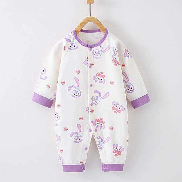 salopeta pijama lunga pentru bebelusi cu imprimeu iepurasi mov babs bunny