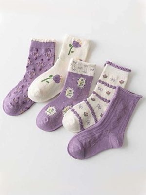 Set de 5 perechi de sosete pentru copii, Purple