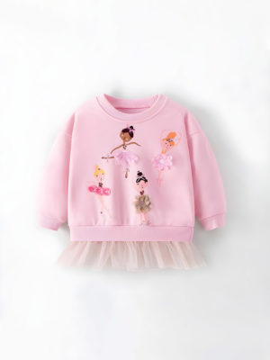 Bluza casual cu zâne si tul, de bumbac - Fairy Pink