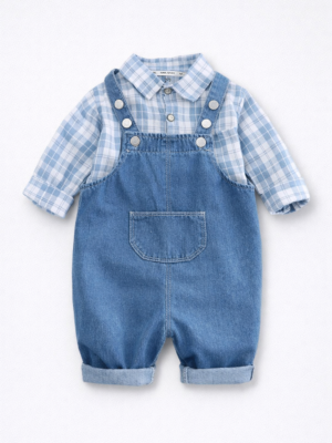 compleu cu camasa si salopeta din denim cu bretele - Little Leo