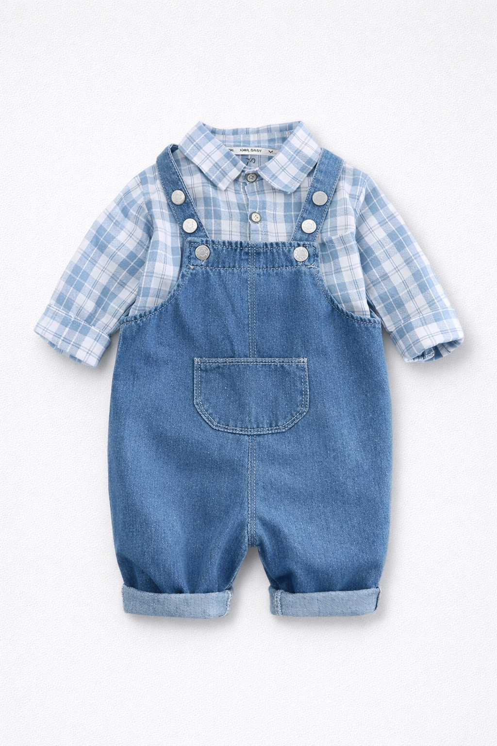compleu cu camasa si salopeta din denim cu bretele - Little Leo compleu cu camasa si salopeta din denim cu bretele - Little Leo