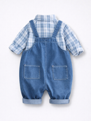 compleu cu camasa si salopeta din denim cu bretele - Little Leo