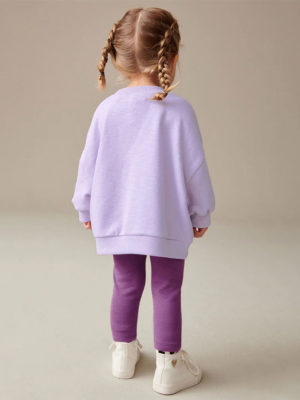 Set casual cu bluza oversized si colanti - Happy Purple