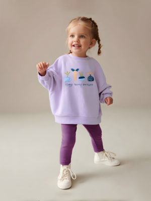 Set casual cu bluza oversized si colanti - Happy Purple