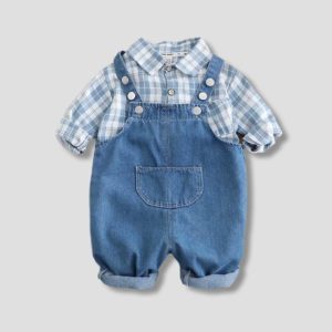 Set cu camasa si salopeta din denim cu bretele - Little Leo