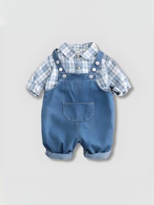 Set cu camasa si salopeta din denim cu bretele - Little Leo