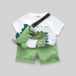 SET DE VARA PENTRU BAIETEI CU TRICOU SI PANTALONI SCURTI VERDE ALB BARNEY