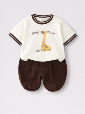 set cu tricou si pantaloni scurti giraffe
